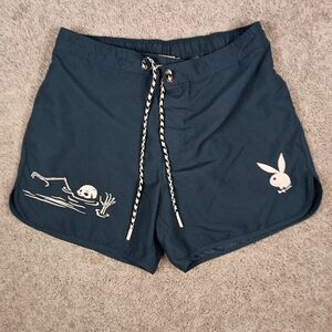 Playboy By PacSun Men's M Blue With White Embroidered Skull Shorts
